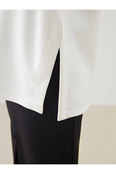 LC Waikiki LCWAIKIKI Classic Ekru Bisiklet Yaka Baskılı Oversize Kadın Sweatshirt Tunik