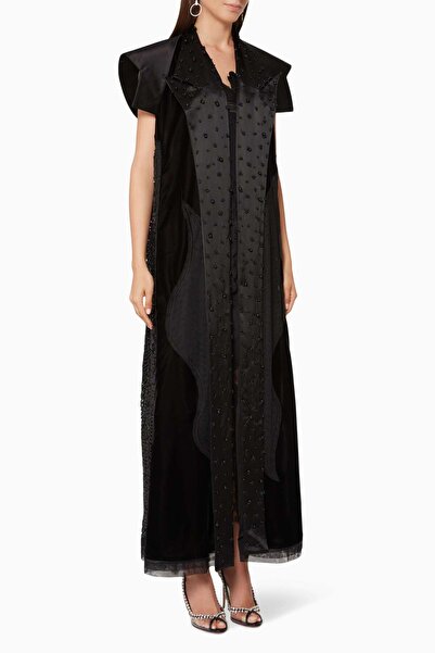 Pearl Haute Couture Şık Kısa Kol İnci Aplikeli Kadife Abaya ile Modern Tarzın...