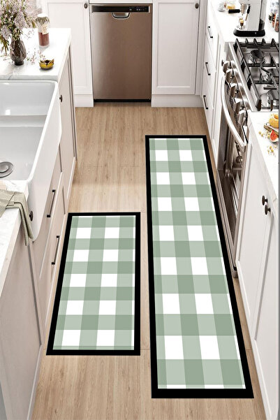 Getcarpet İkili Tezgah Önü Mat Yıkanabilir Mutfak Paspas Takımı Pedi