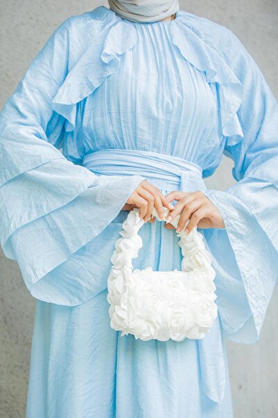 Tesettür Çarşım Risey Fırfırlı Relax Elbise-Mavi