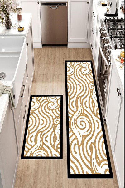 Getcarpet İkili Tezgah Önü Mat Yıkanabilir Mutfak Paspas Takımı Pedi