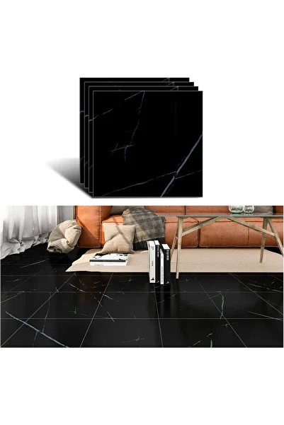 VEELIKE Set of 4 floor/wall stickers, vinyl, black, 30 x 30 cm