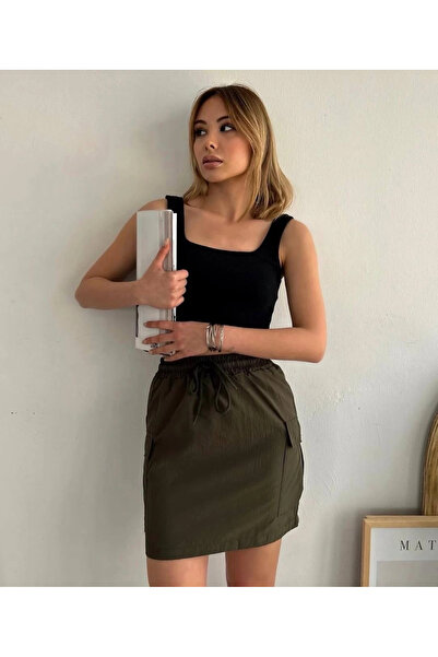 İntive Lingerie Cargo Pocket Slim Parachute Skirt Khaki S241019