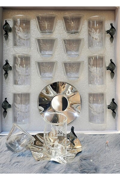 Alamtiaz Tea and coffee cups and saucers set, stainless steel, modern design, 18 pieces
