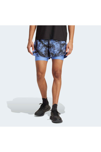 adidas Own The Run Spray Dye 2in1 Erkek Mavi Koşu Şortu