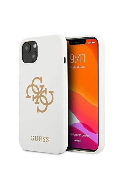 Guess Carcasă din silicon cu logo 4G compatibilă cu iPhone 13 Mini - Albă