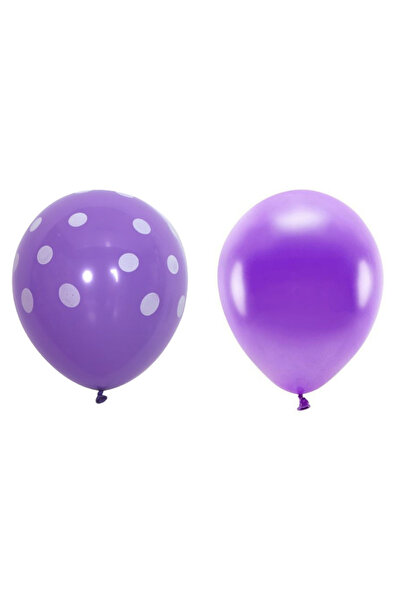 Flippy Set 10 Baloane din Latex, Flippy, Model Party cu Buline si Simple, 30 cm, Mov, 2.8 g