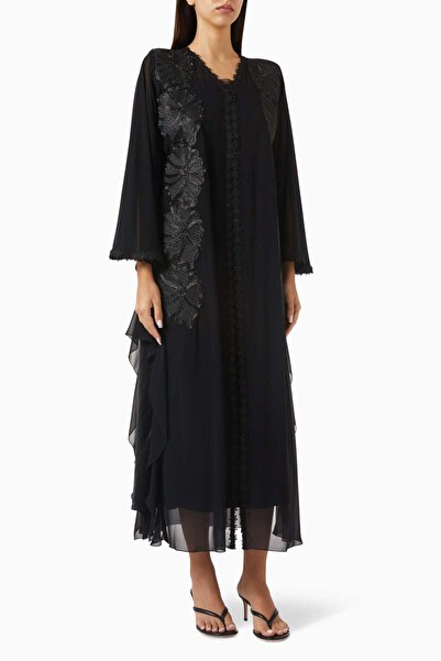 Ammaniyas Chiffon Dentelle Lace Abaya Custom Elegance with Graceful Design an...