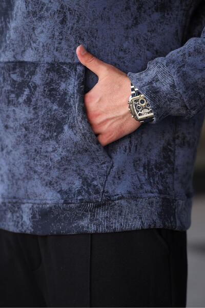 Madmext Чоловічий світшот з капюшоном та синім візерунком E7167