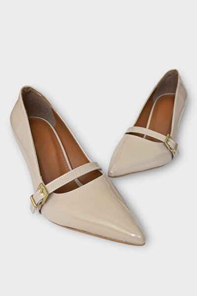 Liger Women's Single Strap Buckle Pointed Toe Heeled Shoes Beige