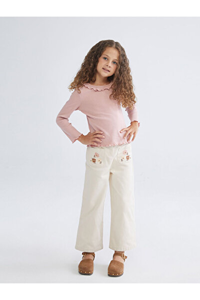 LC Waikiki Crew Neck Ruffle Detailed Girl's T-Shirt