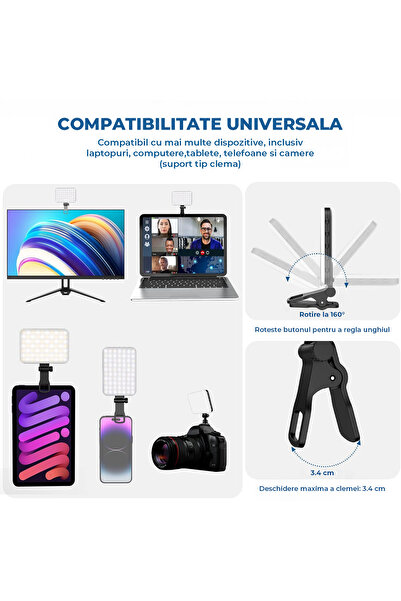 Elindor ® Portable LED Lamp Compact Professional Light for Video Conferencing, Streaming, Black