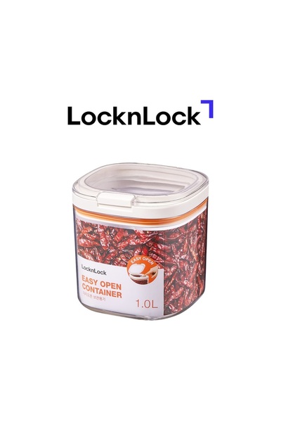 locknlock Easy Grip Canister Square 1 L – One-Touch Lid, Transparent, Easy to Hold, Dishwasher Safe