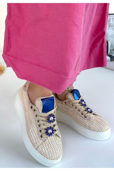 TUGERDİ Beige Wicker Woven Orthopedic Heel Anti-Spurs Production Women's Sports Shoes Tgy2398112