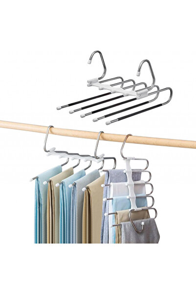 Generico Set de 2 umerașe pentru 5 perechi de pantaloni Genérico, oțel inoxidabil/plastic, alb/argintiu