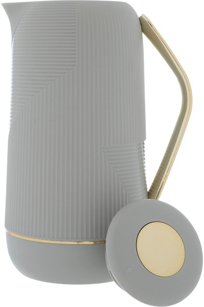 Glory ترمس روعة، 1 لتر، وعاء داخلي زجاجي، غلاف خارجي بلاستيكي - رمادي فاتح