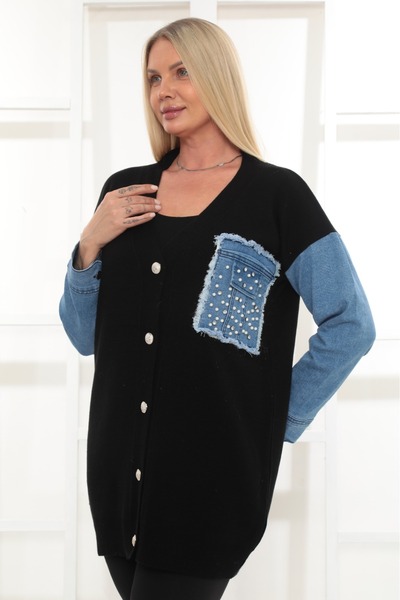 Romania Mirrored Pocket Fashion Denim Detailed Cardigan