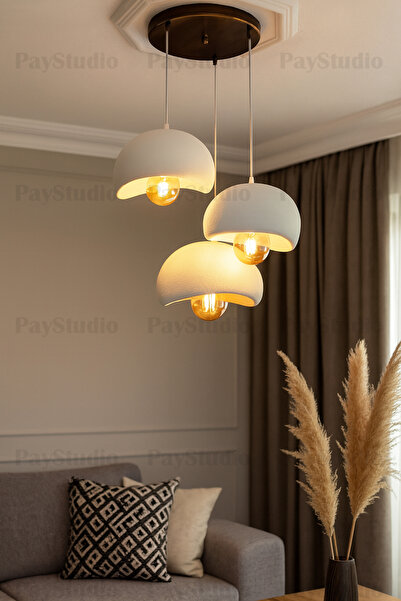 PayStudio Beton Görünüm 3 Lü Sarkıt Avize 20-30-40 cm Bohem Modern Rustik (E2...