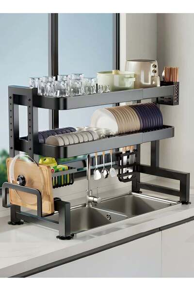 Taimi 2-tier Over Sink Dish Drying Rack (95CM) With Cutlery Basket, Knife And...