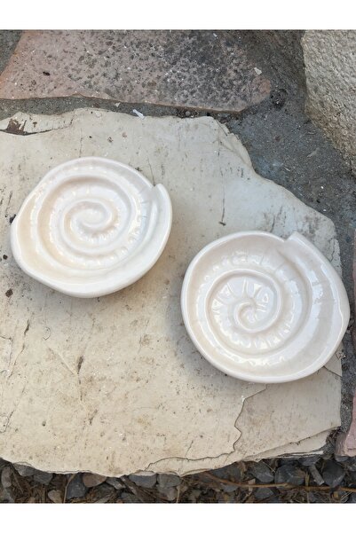 seramikanaz 2 li deniz kabuğu dokulu krem renkli elyapımıseramik sunumluk