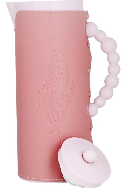 rexa Royal 7 glass thermos, 1 liter, with leather cover, glass inner shell, pink