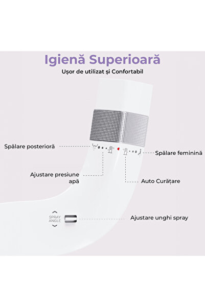 Elindor Bideu de toaletă ultra-subțire cu autocurățare, control reglabil al presiunii și unghiului, duze duble, argintiu