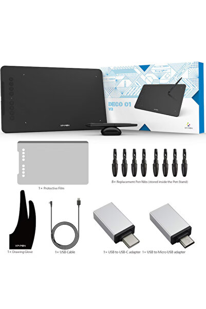 XP-Pen Deco 01v2 Graphics Tablet, 10x6.25", TILT, OTG + Android, 8 Buttons, 8192 Pressure Levels