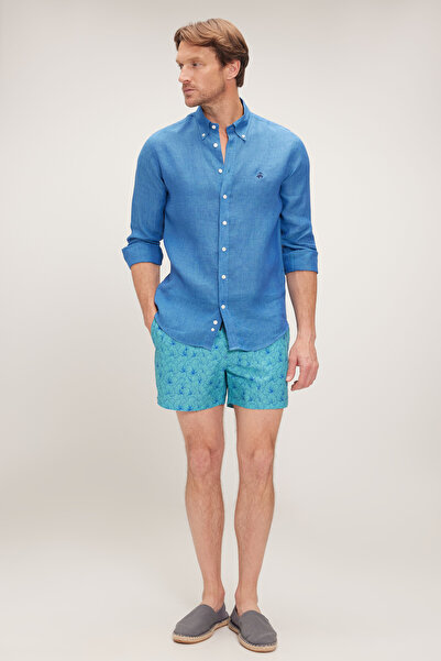 BROOKS BROTHERS Erkek Turkuaz Çiçek Desenli Deniz Şortu