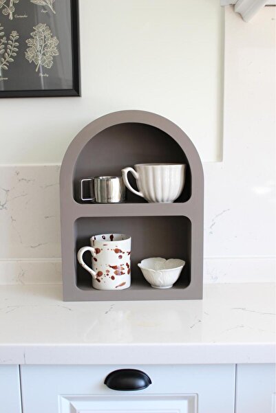 bevorev - 2 Bölmeli̇ Kahve Köşesi̇ Depolama Organi̇zer Ahşap Raf Küçük