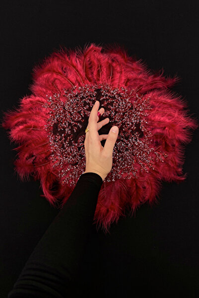 ZEYMERADE منديل زفاف باللون الأحمر الداكن، مزين بالخرز الزجاجي والريش، مناسب ...