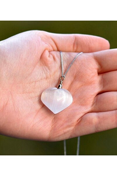 Taş-Mir Selenit Taşı Kolye Ucu - Kalp Şeklinde