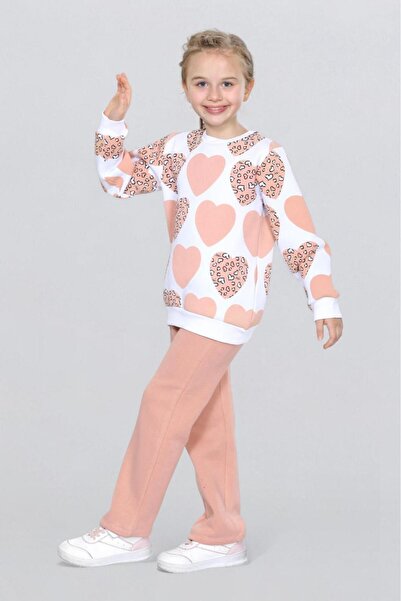 NoveraM طقم مكون من قطعتين بنمط قلب مريح للفتيات (سويت شيرت وبنطلون رياضي)