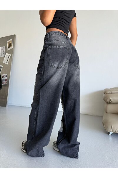 DENİKK TREND ÖZEL TASARIM YÜKSEK BEL LAZERLİ WİDE LEG DENİM JEAN PANTLON