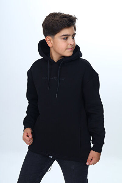 Fagis سويت شيرت رجالي أسود كبير الحجم بقلنسوة وجيوب جانبية