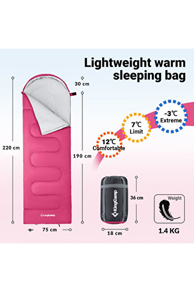 KINGCAMP Oasis 250 Ultralight Sleeping Bag Rosered Left F.