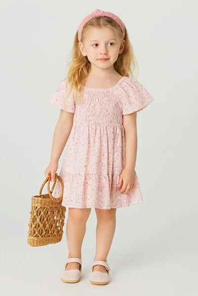 Kübra Tekstil Girl's Pink Floral Patterned Dress, Girl's Dress
