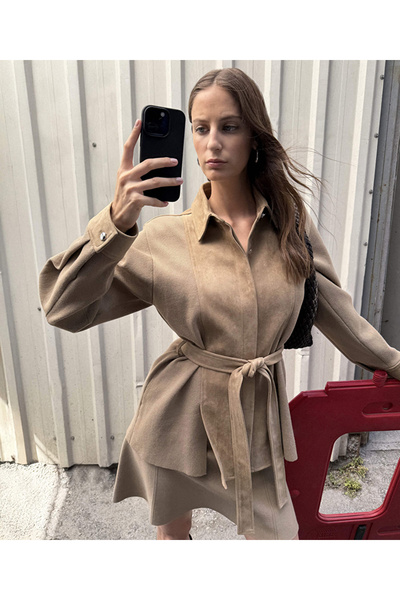 İpekyol Fabric Mix Belted Jacket