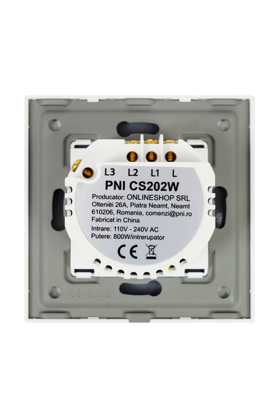 PNI Double switch with touch CS202W glass, white with LED indicator, 800W / switch