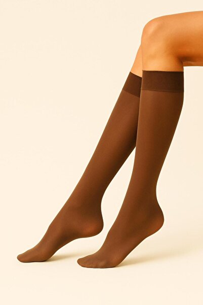 DÜVEN Women's Knee-Length Trouser Socks Medium Thick Micro 40 Cocoa Matte Mus Socks