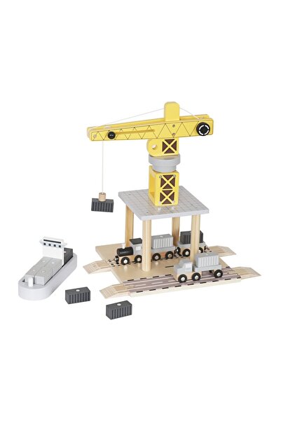 DacEnergy Seaport with toy crane, made of wood, with magnet, a crane, a ship, a train and a crane...