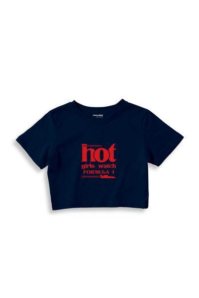 The Lucid Lab Hot Girls Watch Formula 1 Crop Tişört - Lacivert