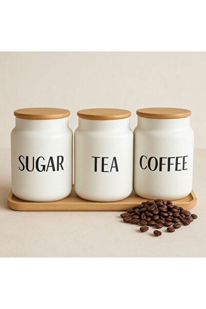 Amentes عبوة زجاجية مكونة من 3 قطع بغطاء خشبي مفرغة من الهواء للشاي والسكر والقهوة والملح بسعة 1000 مل بدون حامل