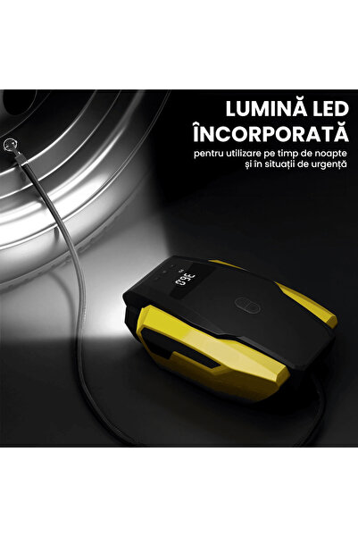 Elindor Portable Digital Car Compressor with Emergency LED, DC 12V, 120W, 6.9 Bar, 3.6m Cable, Black/Yellow