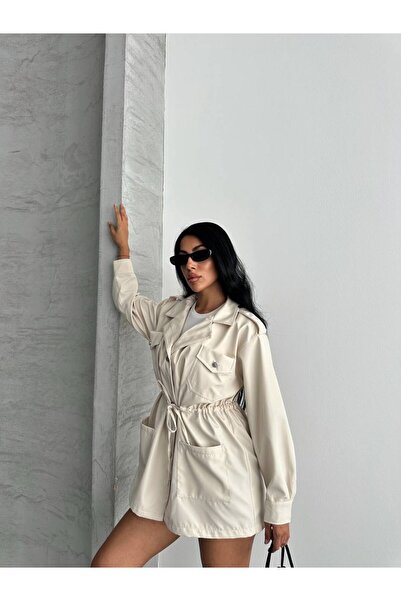 motix 4 CEPLİ BEL BAĞLAMALI KISA TRENCH COAT CEKET
