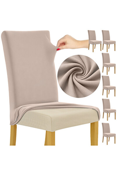 zola Set of 6 chair covers, Zola, 65 x 40 x 35 cm, elastic bands, universal, beige