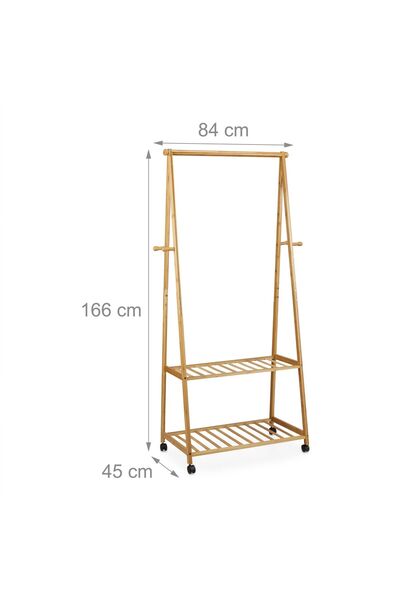 Relaxdays Clothes rack with 2 shoe shelves and umbrella stand, Relaxdays, made of bamboo, 166 x 84 x 45 cm