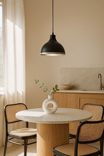 Koal Avize Rima Siyah içi Gümüş Renk Modern Tasarım Metal Sıvama Mutfak-Cafe-...