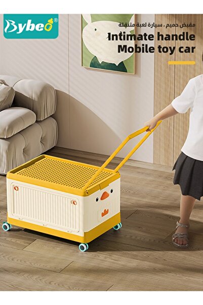 BYBEO Baby Toy Storage Box With Wheels and Building Block Lid, Children Toys and Cloth Storage Bin, Organi
