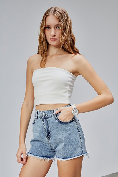 TF The Fancy For You Kadın Yüksek Bel Cepli Paçası Püsküllü Pamuklu Şort