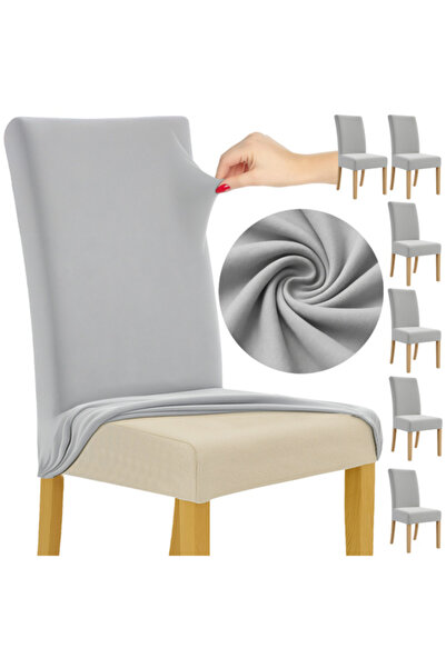 zola Set of 6 chair covers, Zola, 65 x 40 x 35 cm, elastic bands, universal, light gray